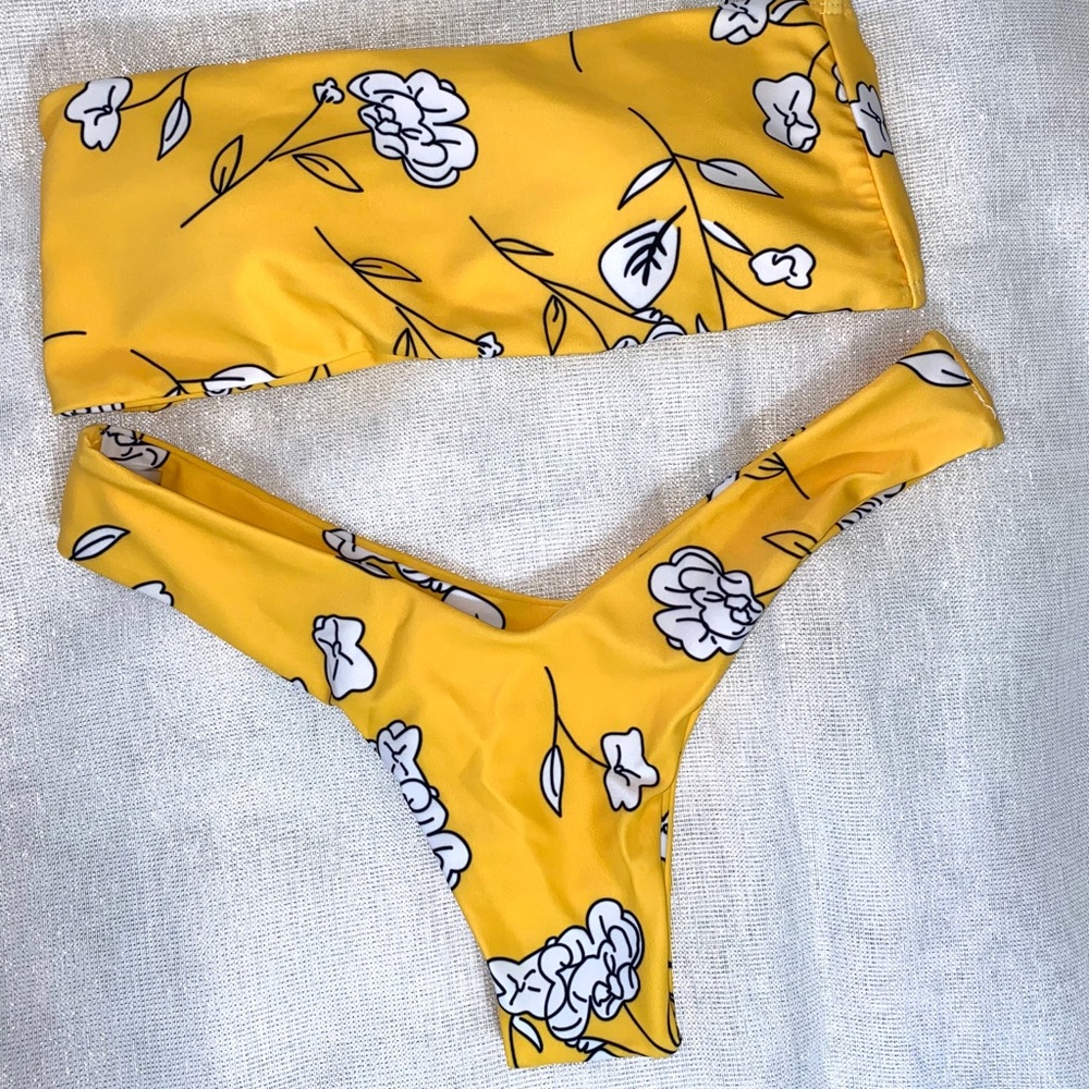 Yellow Flower Print Bikini Set